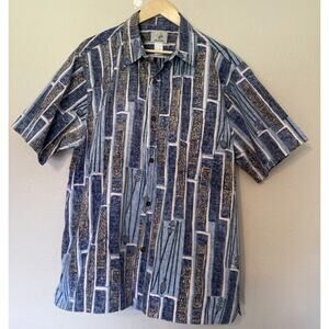 Ho Aloha Short Sleeve Button Up Shirt Mens Blue Size XL Reverse Print